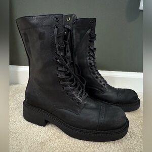 Steve Madden Black Combat Boots with High-Top Design and Chunky Soles